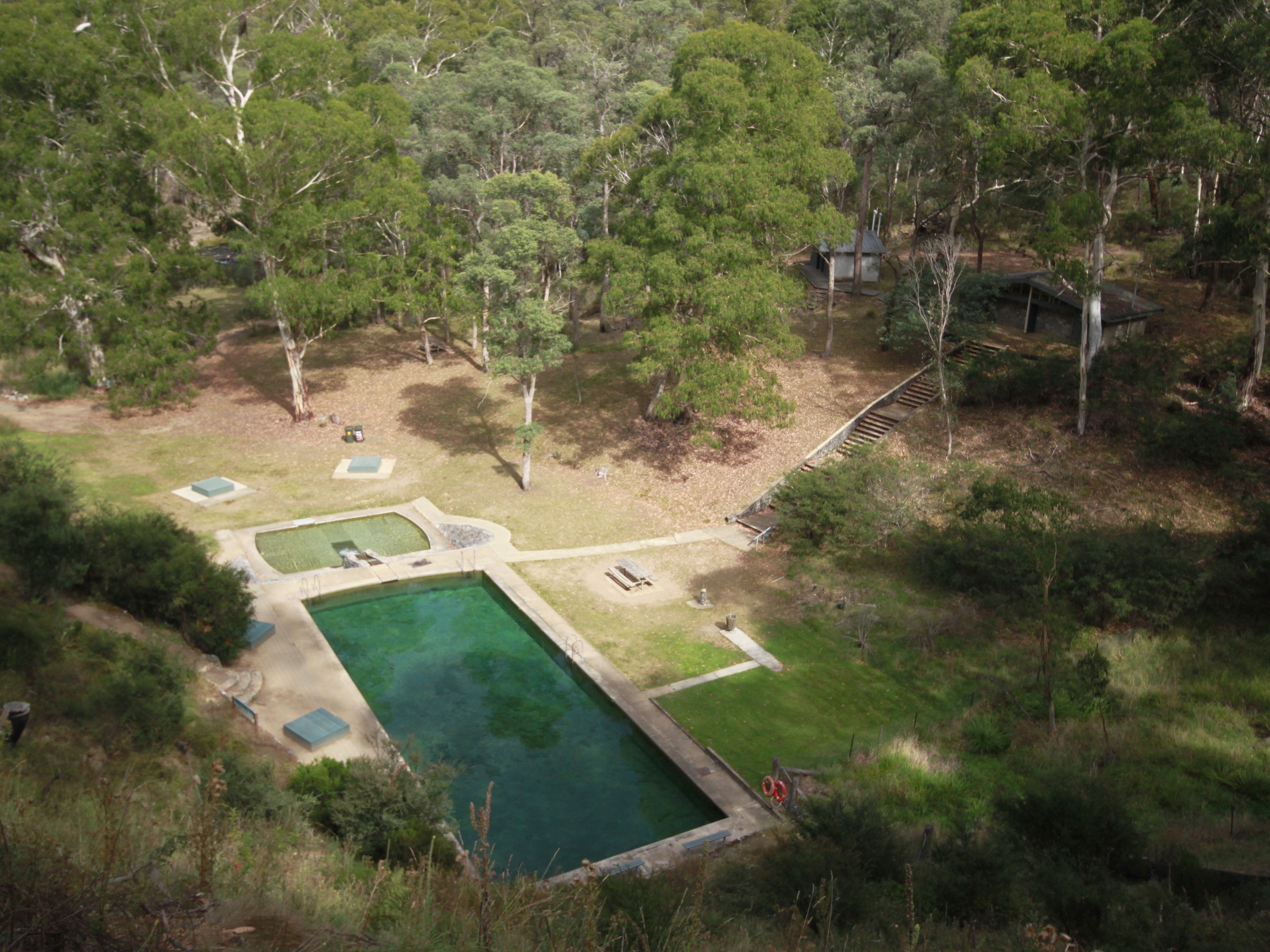 Aerial view of Yarrangobilly Caves thermal pool, Yarrangobilly area in Kosciuszko National Park. Photo: Elinor Sheargold/DPIE