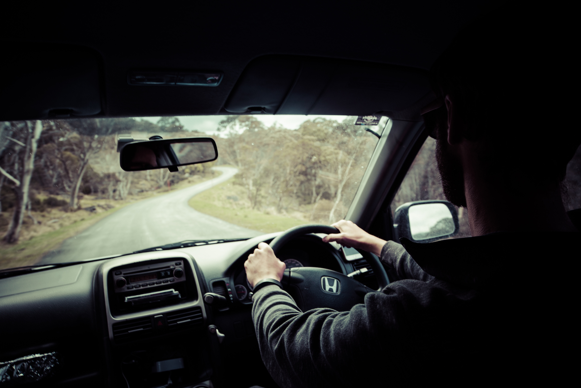 View from a car driving through Kosciuszko National Park. Photo: Daniel Parsons/DPIE