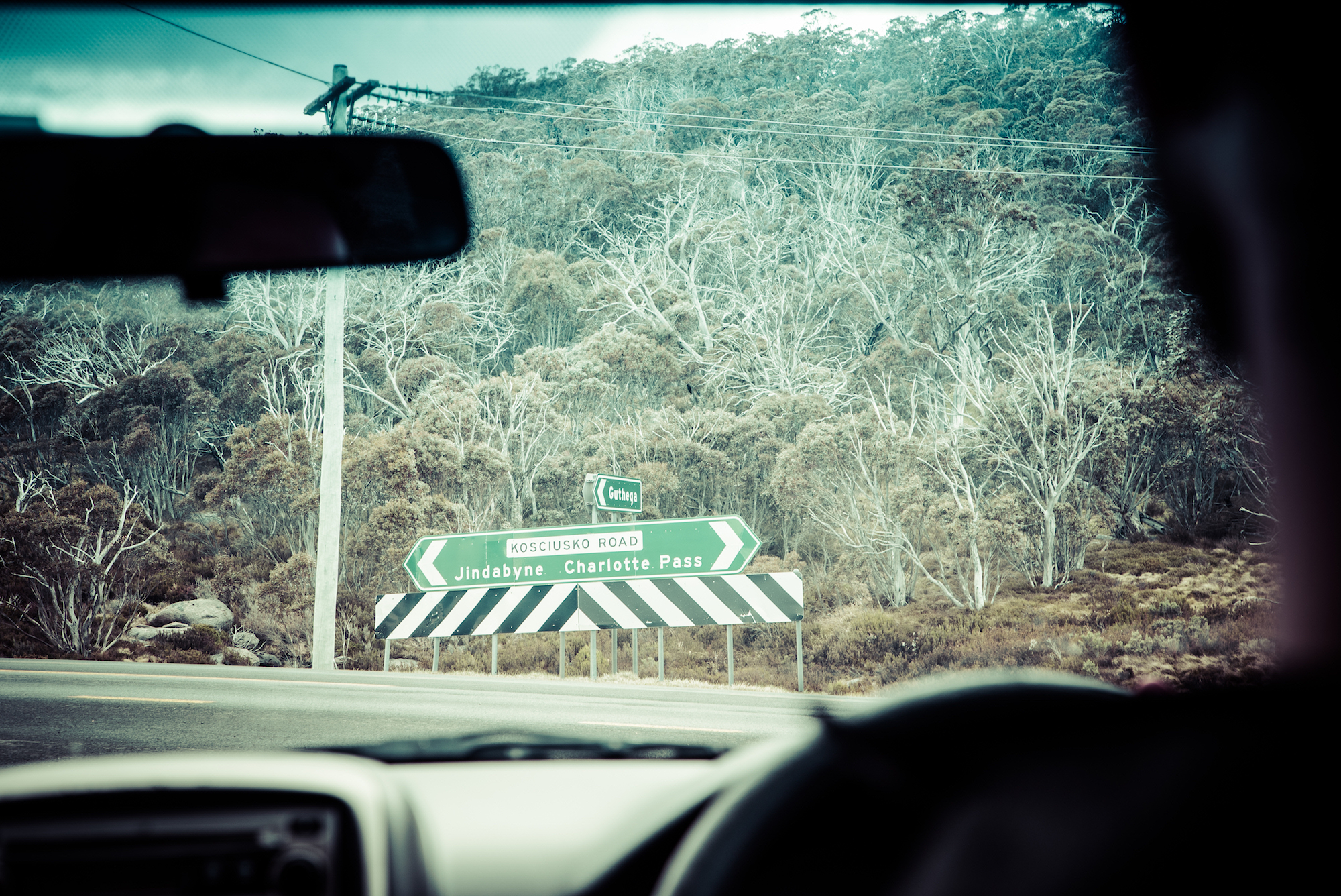 View from a car driving towards Kosciuszko National Park. Photo: Daniel Parsons/DPIE