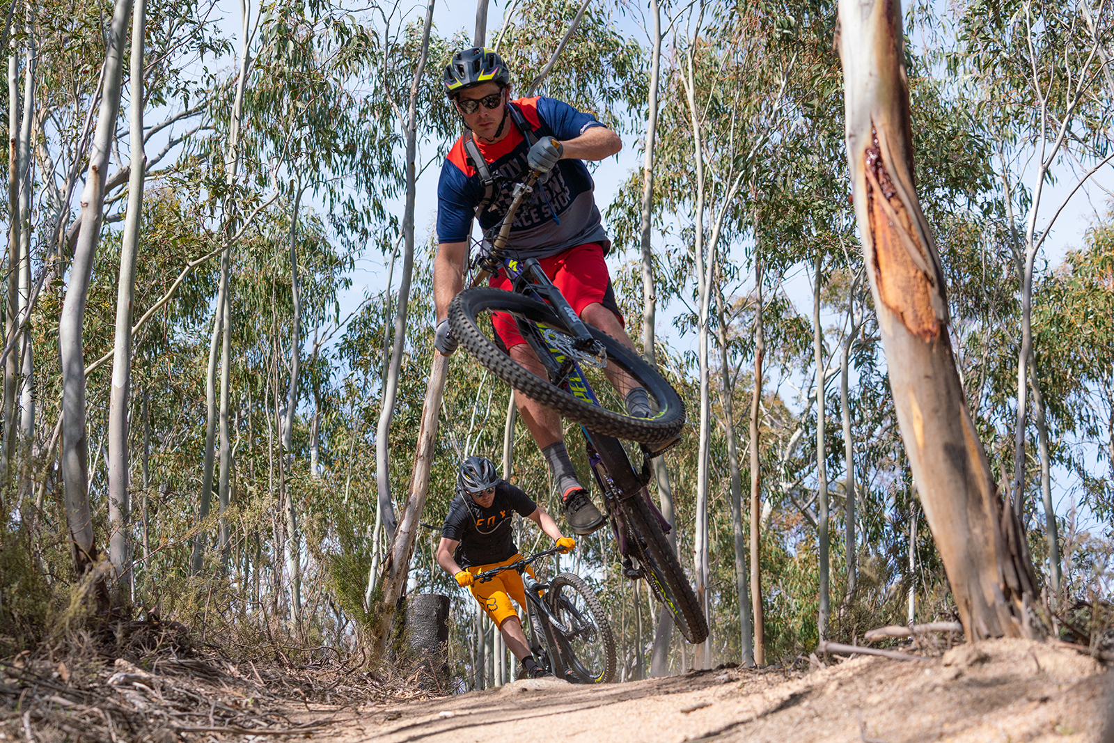 Two people riding on the Thredbo Valley track, Thredbo-Perisher area in Kosciuszko National Park. Photo credit: Rob Mulally/DPIE