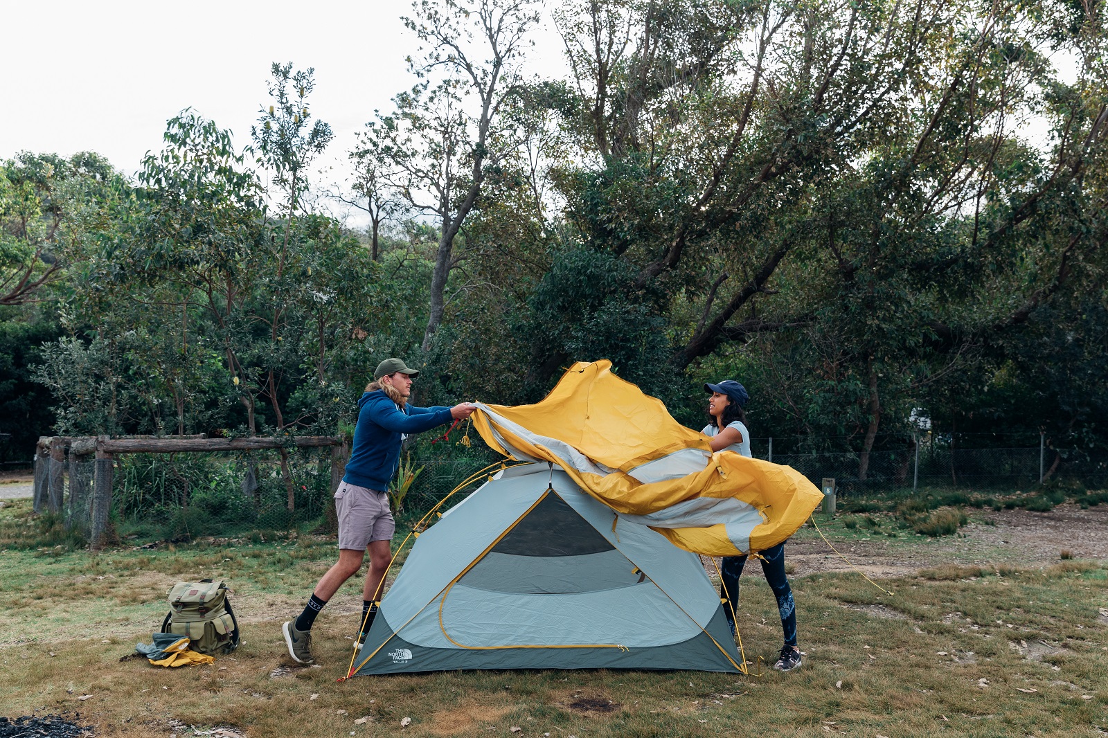 Tent being set up in Murramarang National Park. Photo credit: Melissa Findley/DPIE
