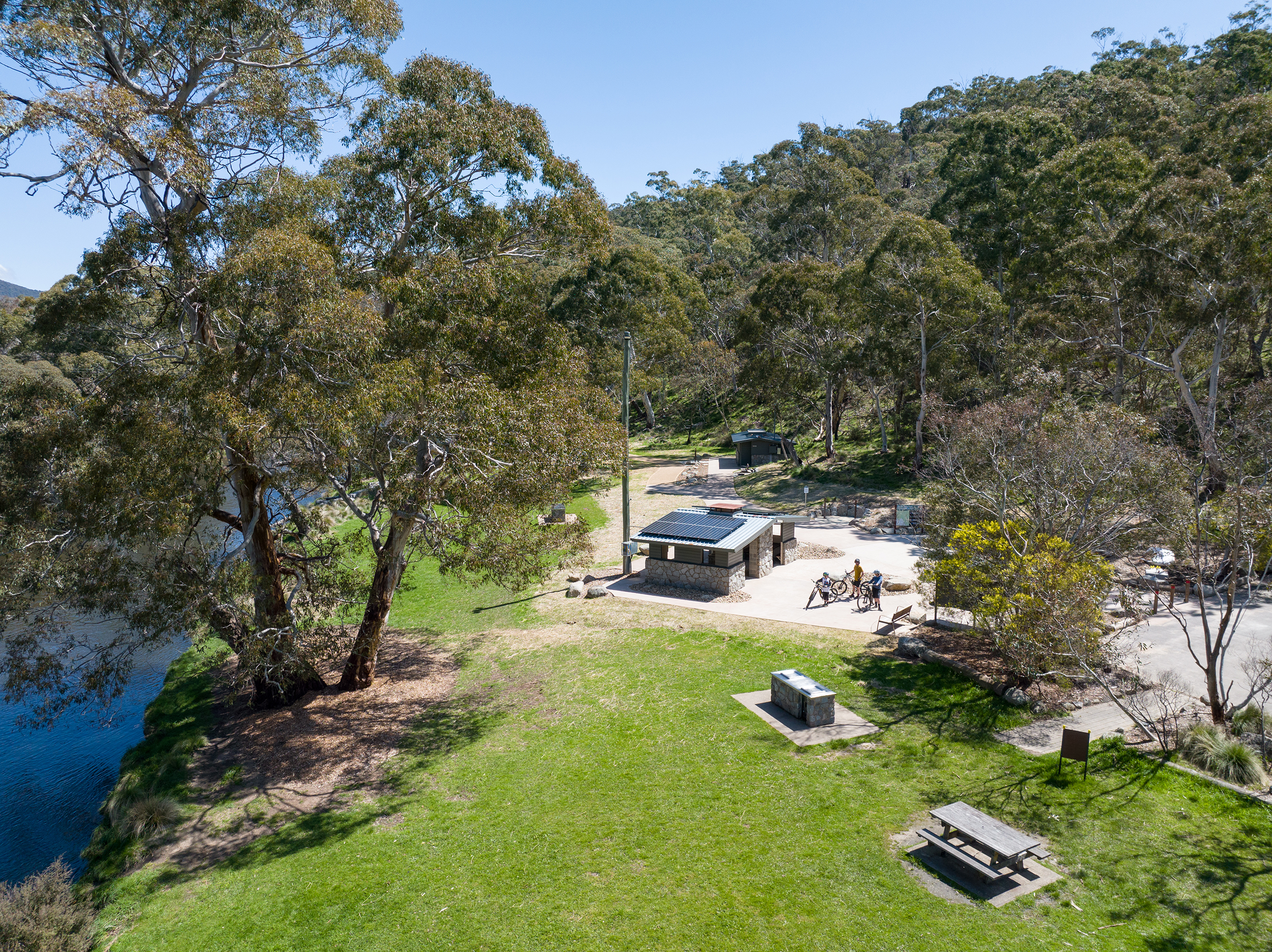 Aerial of Thredbo River Picnic Area, Kosciuszko National Park. Photo credit: Boen Ferguson / DPE