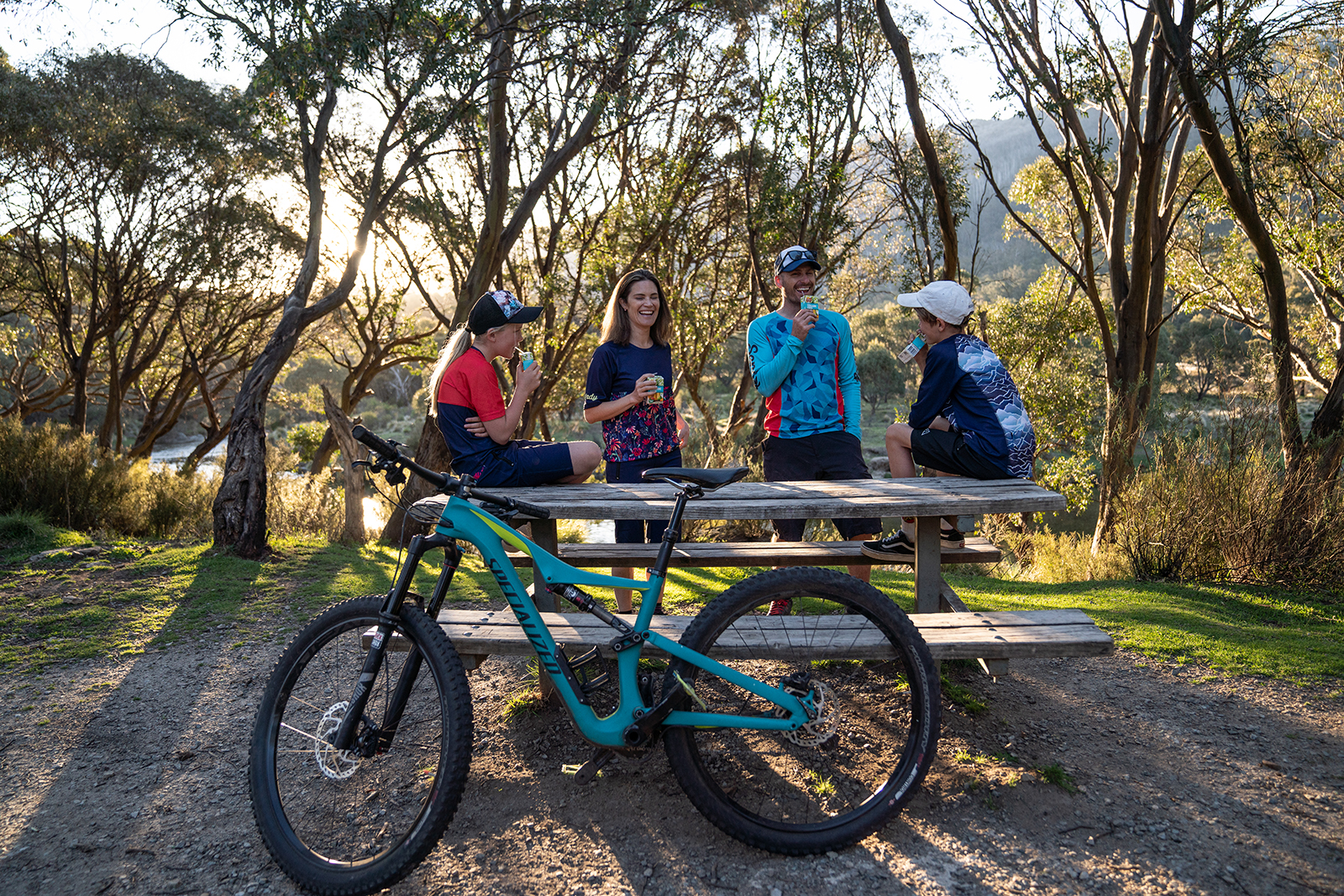 Family having a break at Thredbo Diggings campground, Thredbo-Perisher area in Kosciuszko National Park. Photo credit: Rob Mulally/DPIE