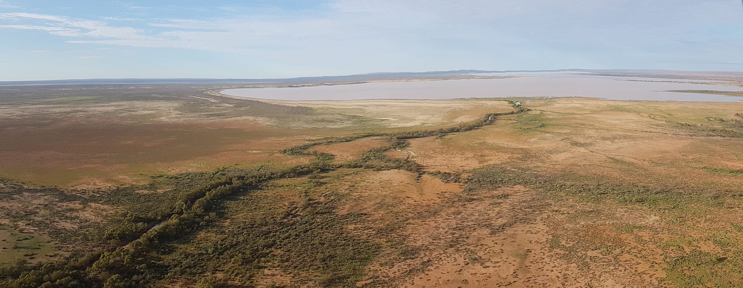 Aerial view of Peery Lake filled with water in Paroo-Darling National Park. Photo: © Johlene Shalders 