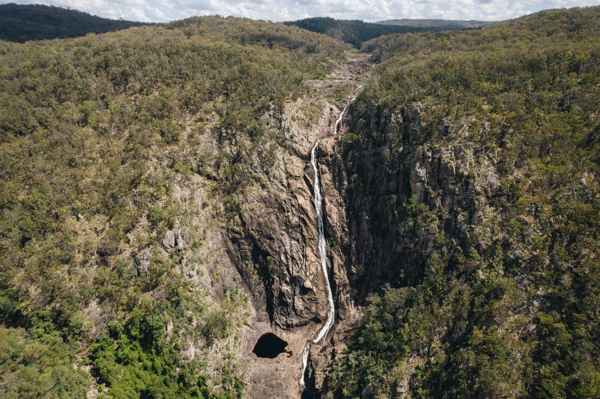 Drone image of Boonoo Boonoo Falls. Photo credit: Harrison Candlin / DPE