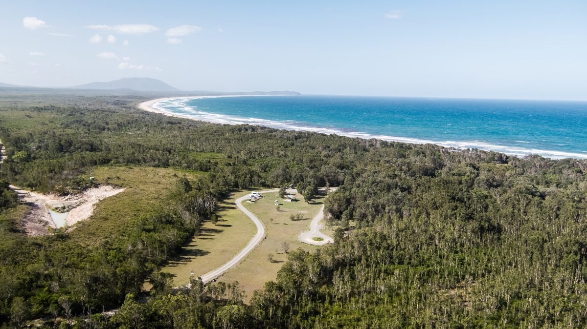 Aerial view of Crowdy Gap campground, Crowdy Bay National Park. Photo Rob Mulally / DCCEEW © Studio Bilby