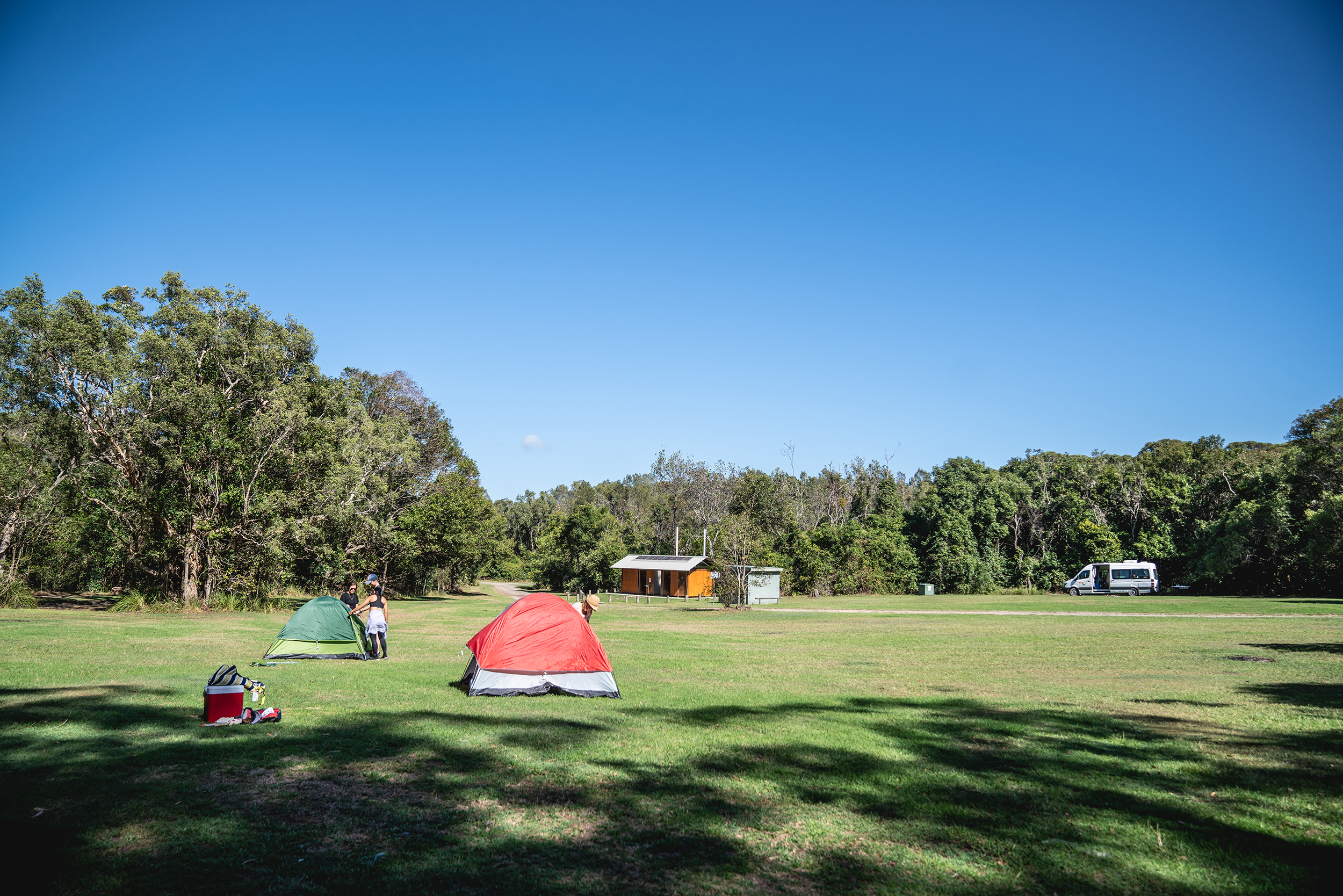 Two tents in Indian Head campground, Crowdy Bay National Park. Photo credit: Rob Mulally / DCCEEW © Studio Bilby