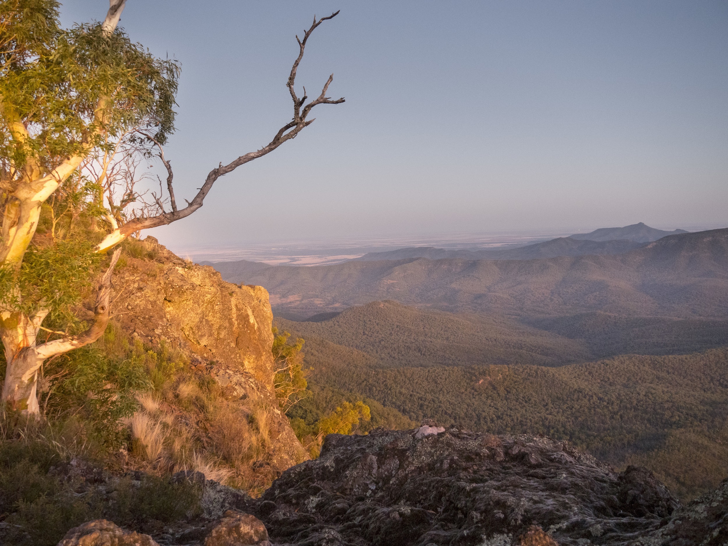 Sun sets over the rolling green hills of Mount Kaputar National Park. Photo credit: Leah Pippos/DCCEEW