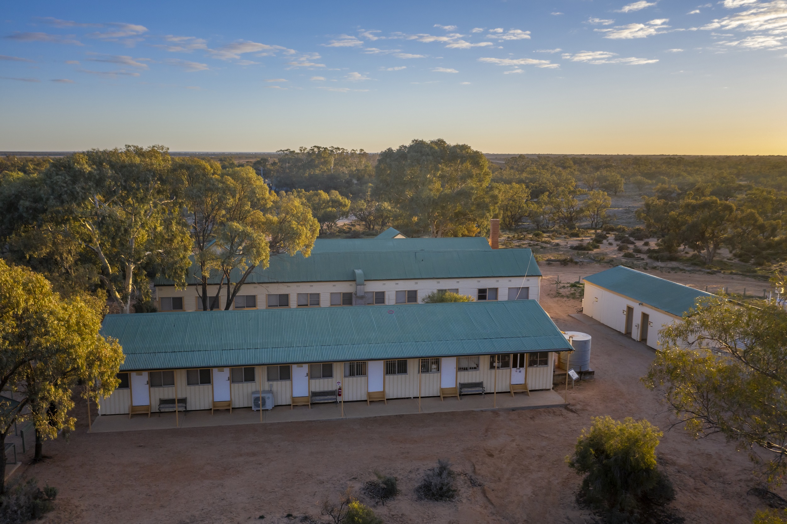 Aerial veiw of Kinchega Shearers' Quarters. Photo credit: John spencer/DCCEEW