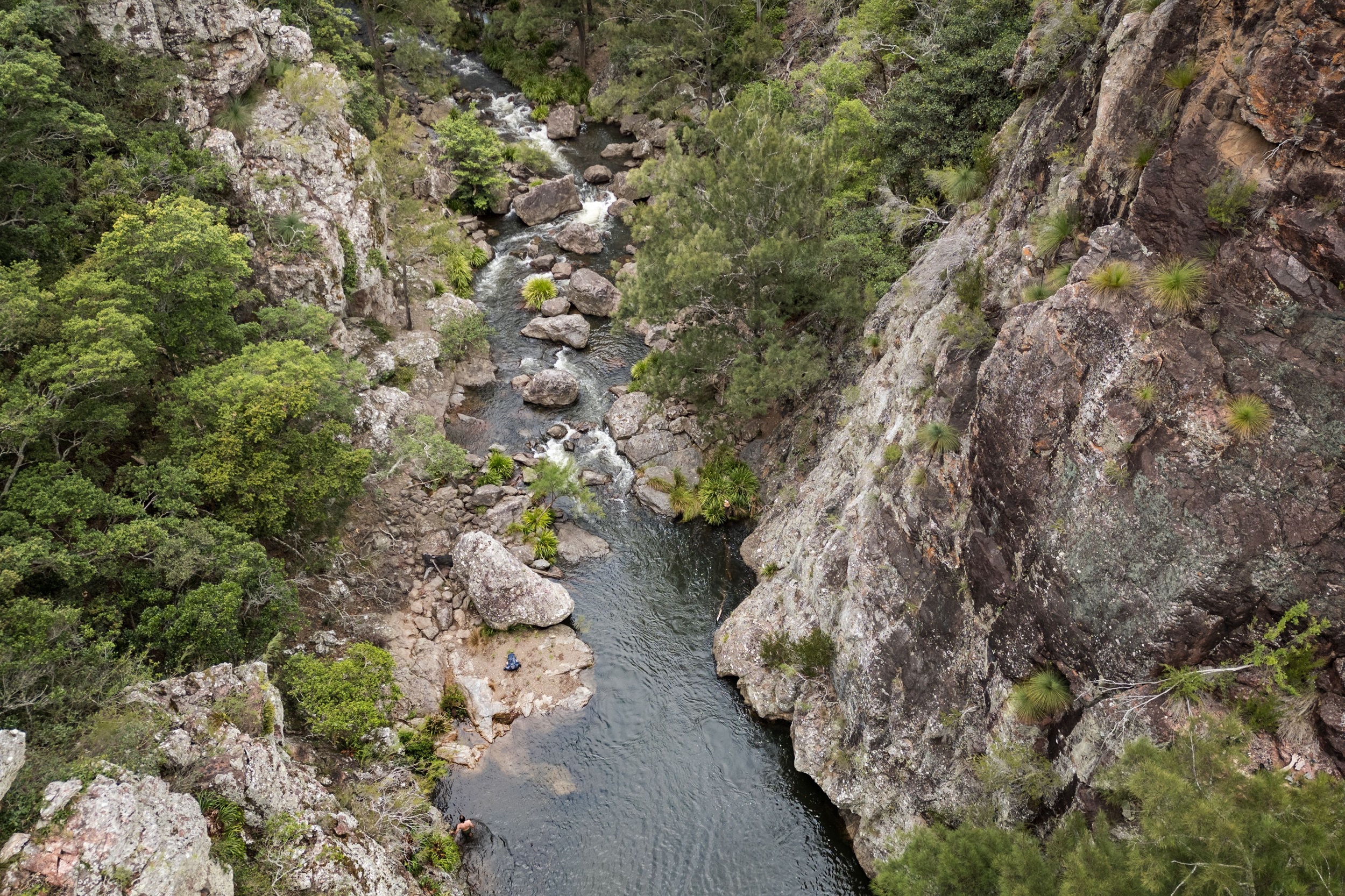 Aerial view of river flowing through a gorge on Green Gully Track. Photo: © DCCEEW