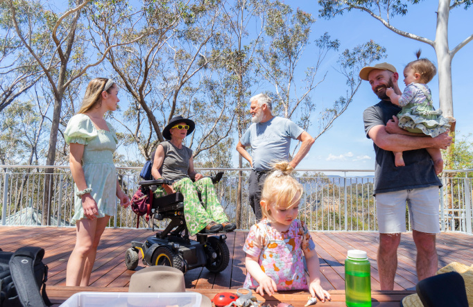 Family with children and wheelchair-user in Valley of Waters National Park. Photo: Simone Cottrell &copy; DCCEEW