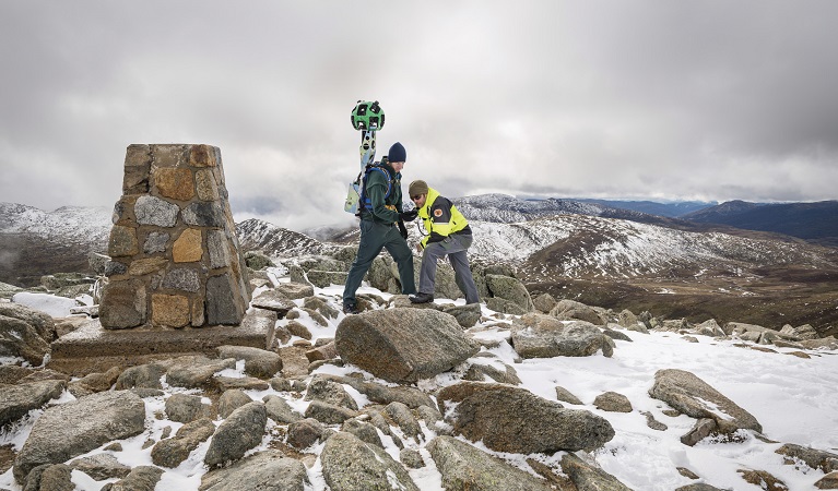 NSW National Parks ranger using the Google Trekker backpack in Kosciuszko National Park. Photo: John Spencer