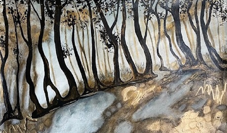 Part of an artwork showing a bushland environment, from the art exhibition at Blue Mountains Heritage Centre. Credit: Elaine Foulsham &copy; DCCEEW and Blue Mountains Heritage Centre 