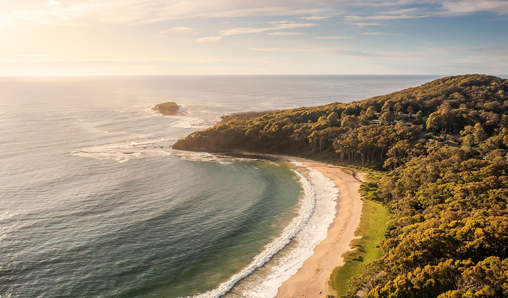 Aerial view of Depot Beach in Murramarang National Park. Credit: John Spencer &copy; DPE