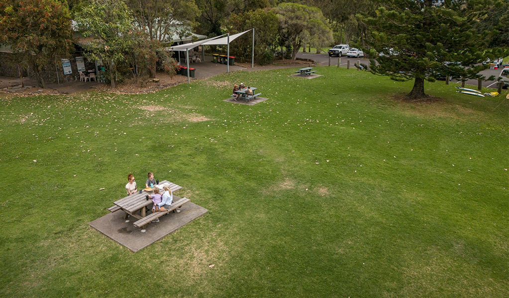 Picnic table and grass area at Killalea Regional Park. Credit: John Spencer &copy; DCCEEW