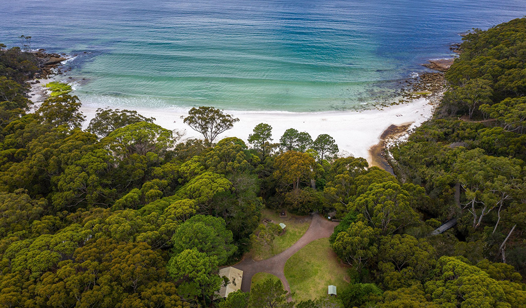 Aerial shot of Greenfield Beach in Jervis Bay National Park. Credit: John Spencer/DCCEEW &copy; DPE