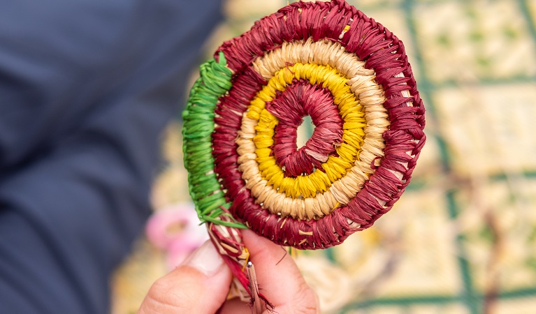 A woven work in progress, made during a traditional Aboriginal weaving workshop. Photo &copy; Jessica Taunton/DCCEEW