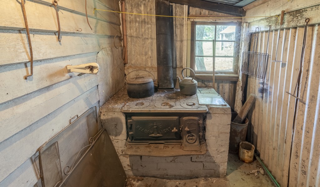 An aga stove in the service block behind Craigmoor House in Hill End Historic Site. Photo: John Spencer &copy; DPE
