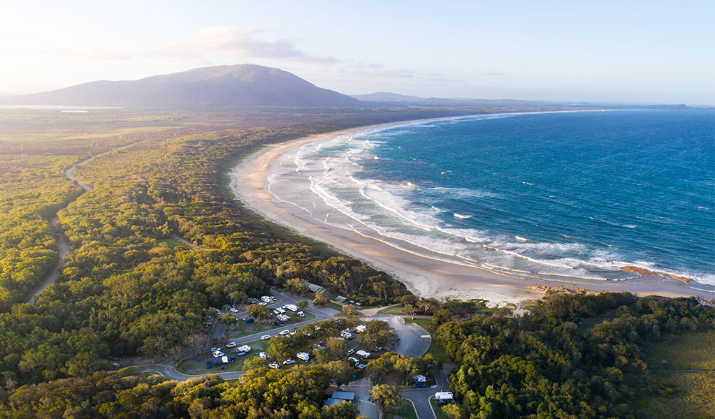 Aerial view of Diamond Head campground beside the ocean. Credit: Robert Mulally/DCCEEW &copy; Robert Mulally