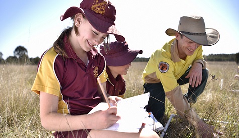 Western Sydney junior students performing quadrat, Bungarribee Park, Western Sydney Parklands, 2020. Photo: Adam Hollingworth: Hired Gun&copy; DPIE