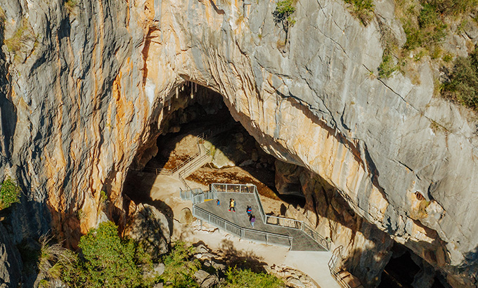 Aerial image of Victoria Arch, Wombeyan Karst Conservation Area. Credit: Remy Brand &copy; DCCEEW