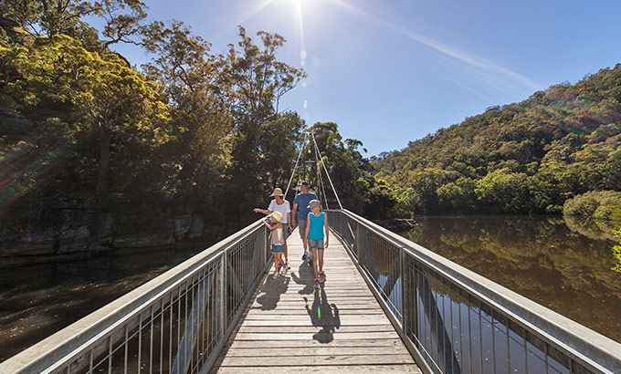 Family on Gibberagong track, Bobbin Head, Ku-ring-gai Chase National Park. Photo: David Finnegan &copy; DPIE