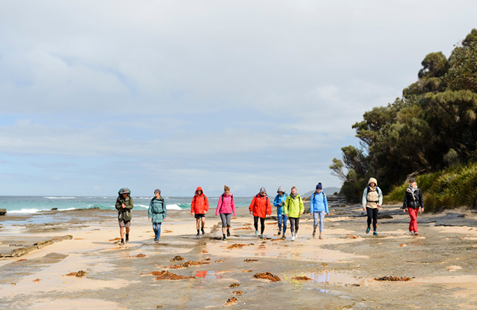 A group of walkers on a guided tour of Murramarang South Coast Walk, a NSW Great Walk. Credit: Region X