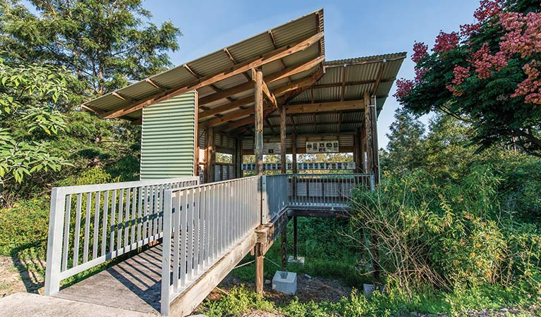 Seaham Swamp bird hide in Seaham Swamp Nature Reserve. Photo credit: John Spencer &copy; DPIE   