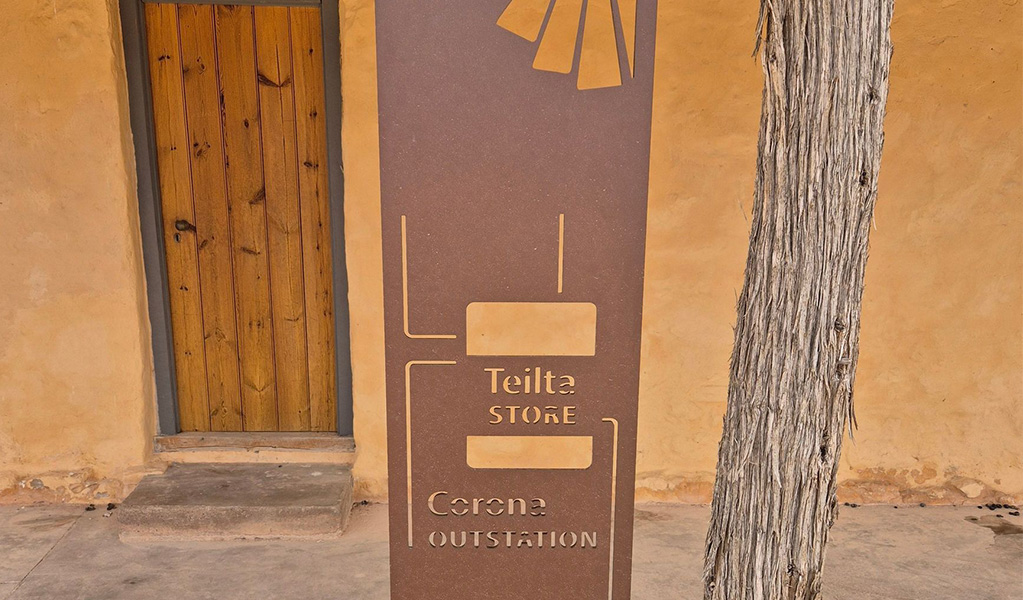 Sign out the front to the Teilta Store at Teilta campground and picnic area. Credit: Gareth Telfer &copy; DCCEEW