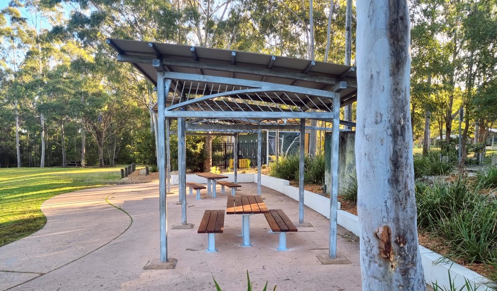 A picnic shelter at the inclusive adventure playground in Blue Gum Hills Regional Park. Photo &copy; Andrejs Rubenis