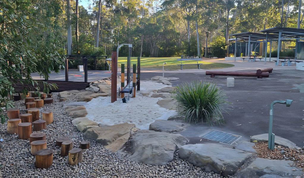 Upgraded inclusive playground at Village Green picnic area, Blue Gum Hills Regional Park. Photo: Andrejs Rubenis, &copy; Andrejs Rubenis/DCCEEW