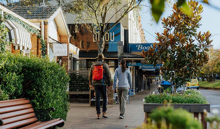 2 walkers exploring Leura mall. Photo: Remy Brand &copy; Remy Brand
