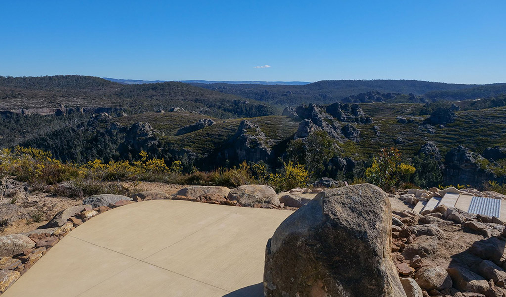 A view of pagoda rock formations from Lost City North lookout, Gardens of Stone State Conservation Area. Credit: Claudia Abbott &copy; DCCEEW