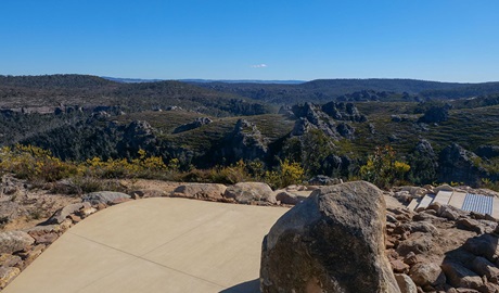A view of pagoda rock formations from Lost City North lookout, Gardens of Stone State Conservation Area. Credit: Claudia Abbott &copy; DCCEEW