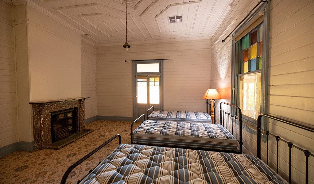Bedroom with 3 single beds, Hamilton Park Homestead. Credit: Andrew Hull &copy; DCCEEW