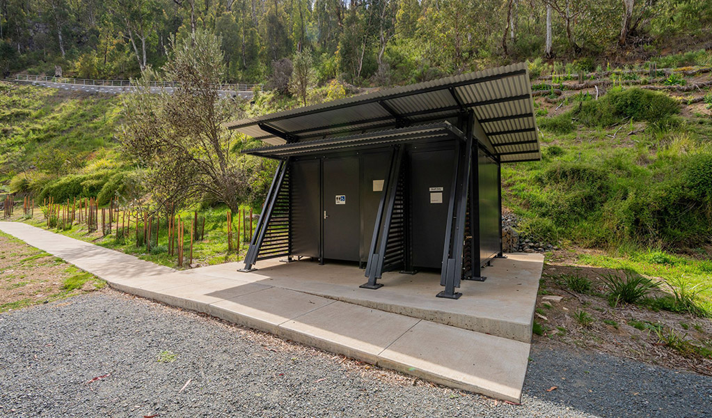 An accessible facilities block with an accessible change room and toilet. Credit: John Spencer &copy; DCCEEW