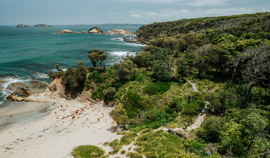 Aerial view of North Head Beach, Murramarang National Park. Credit: Remy Brand &copy; Remy Brand