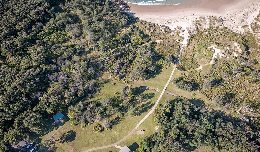 Aerial view of Pretty Beach picnic area. Photo credit: John Spencer &copy; DPIE
