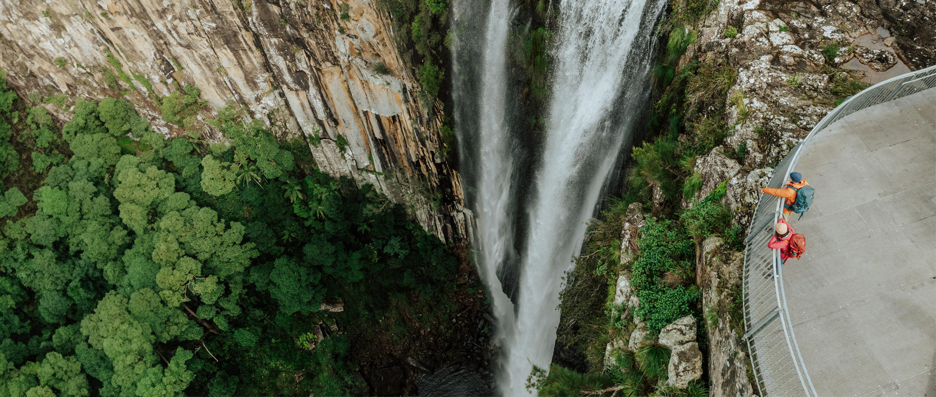 Aerial view of Minyon Falls and the accessible lookout. Credit: Daniel Parsons/DCCEEW &copy; Daniel Parsons