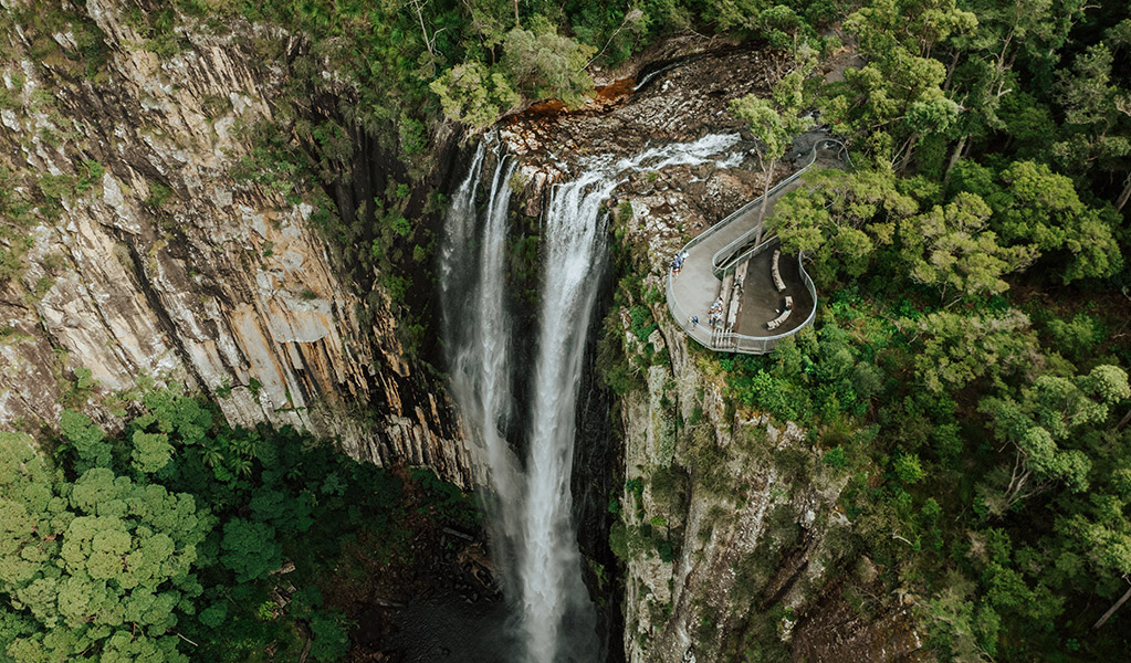 Aerial view of Minyon Falls and the accessible lookout. Credit: Daniel Parsons/DCCEEW &copy; Daniel Parsons