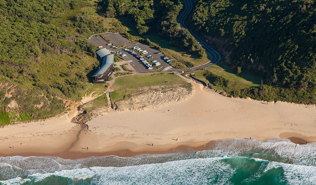 An aerial photo of Garie Beach picnic area in Royal National Park. Credit: David Finnegan / DCCEEW &copy; OEH