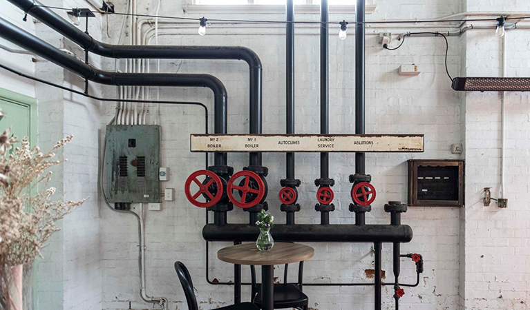 Engine room steam valves in the Wharf Precinct. Photo and &copy; Q Station