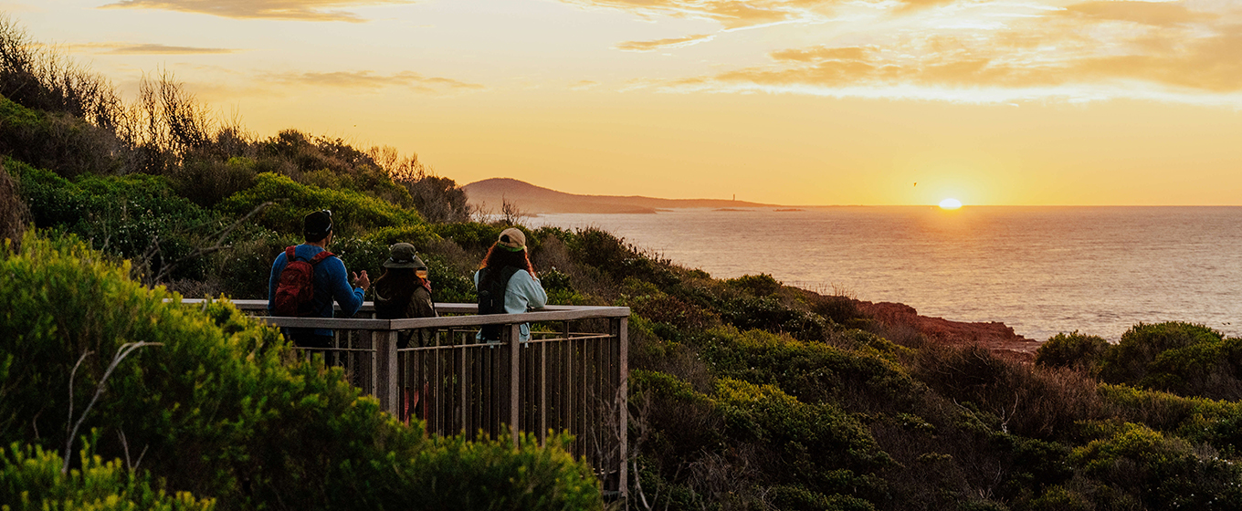  Walkers admire coastal views from Slot canyon lookout in Tomeree National Park. Credit: Remy Brand &copy; Remy Brand