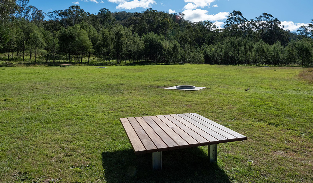 Seating area at Blue Gums campground in Yengo National Park: Credit: Allan Chawner &copy; DCCEEW