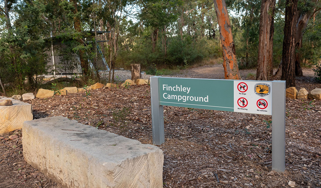 Signage showing visitor rules for Finchley campground in Yengo National Park. Credit: Allan Chawner &copy; DCCEEW