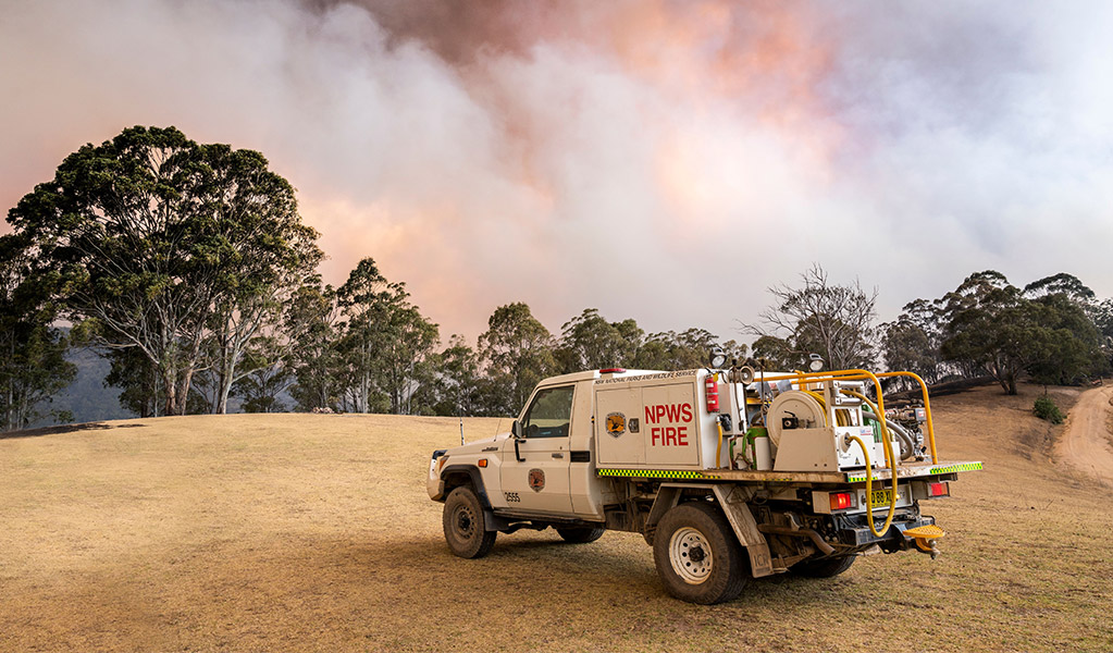 A firefighting vehicle in Blue Mountains National Park. Credit: John Spencer &copy; DCCEEW